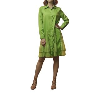 # A215  Ft INC  Y2K Revival  Lime Green Shirt Dress with Mesh Ruffle NWT XL